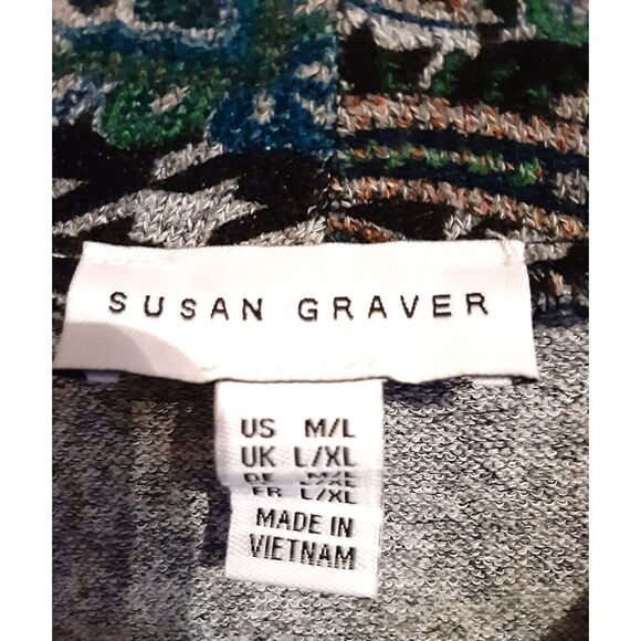 Susan Graver M/L Pullover Cape Style Sweater Argile Leaf Pattern - Picture 6 of 7